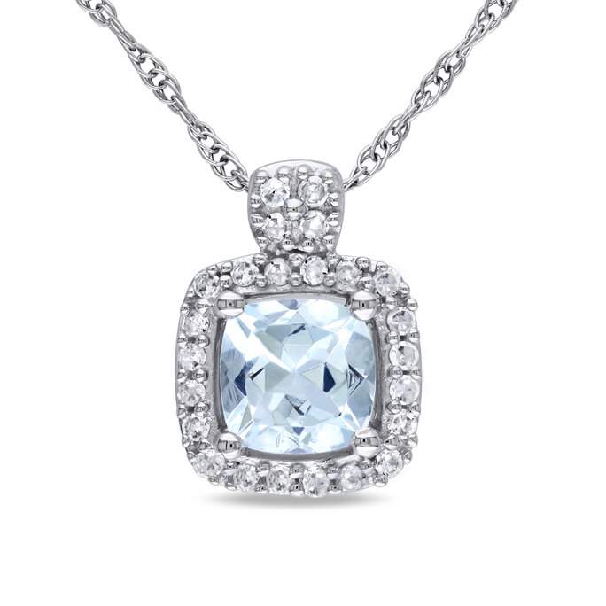 Allegro - 1/10 CT Diamond And 1/2 CT Aquamarine Pendant With 10k