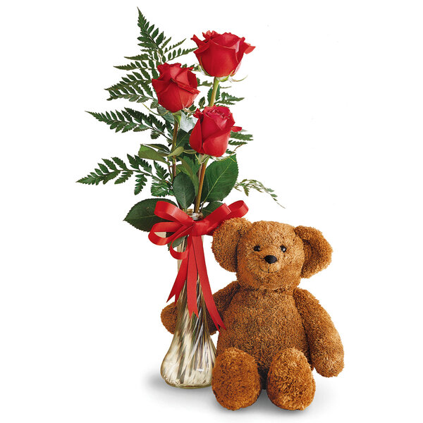 Phillip's Flowers Teddy Bear and Roses Bud Vase Discounts for