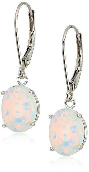 Fiery Azure Blue Lab Opal Round Ball 14k Yellow Gold Leverback Dangling  Earrings