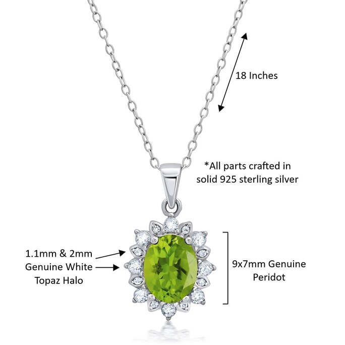 Marabela - Sterling Silver Peridot Oval Pendant Necklace with