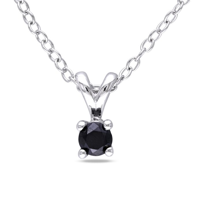 1//6 Carat Black Diamond Solitaire Pendentif en argent sterling CTW