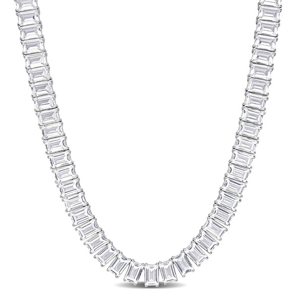Gemstone Jewelry - 73 1/2 CT TGW Created White Sapphire Tennis Necklace ...