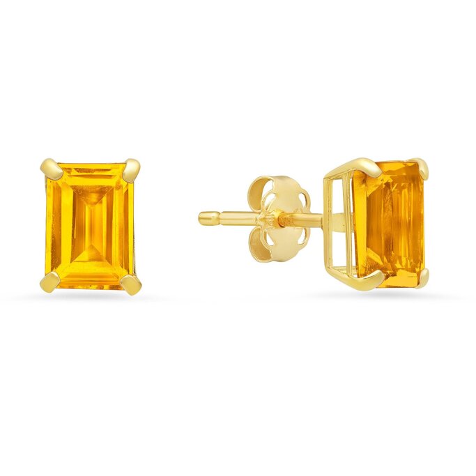 Real 14kt Yellow Gold 7x5mm Emerald Cut Citrine Leverback Earrings