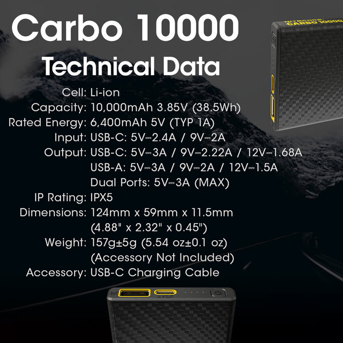 Nitecore - CARBO 20000 - Powerbank 20000mAh 20W ultraleicht