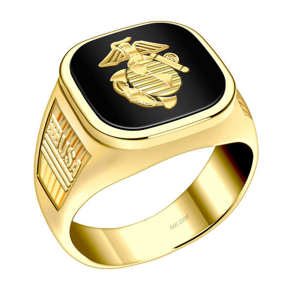 Hero's Outlet - Men's 14k Yellow Gold US Marine Corps Military Ring ...