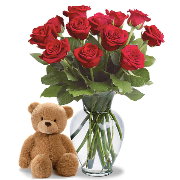 Phillip's Flowers - Dozen Roses and Teddy Bear - Discounts for Veterans ...