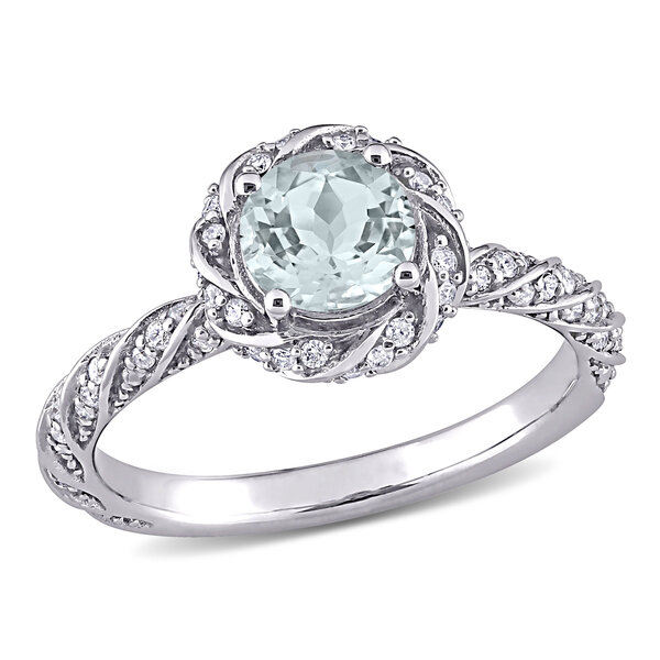 Gemstone Jewelry 3/4 CT TGW Aquamarine and 1/4 CT TW Diamond Halo