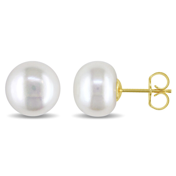 Pearl Jewelry - 10 - 11 MM Cultured Freshwater Pearl Stud Earrings