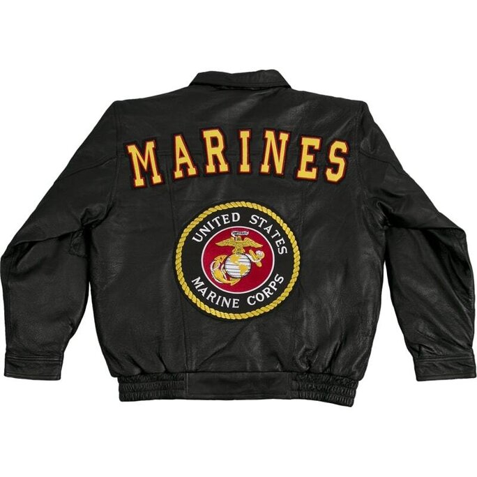 JWM Wholesale JWM Military Mens Leather Polyester Embroidered Varsity Jacket (Marines / black-red, Large), Men's