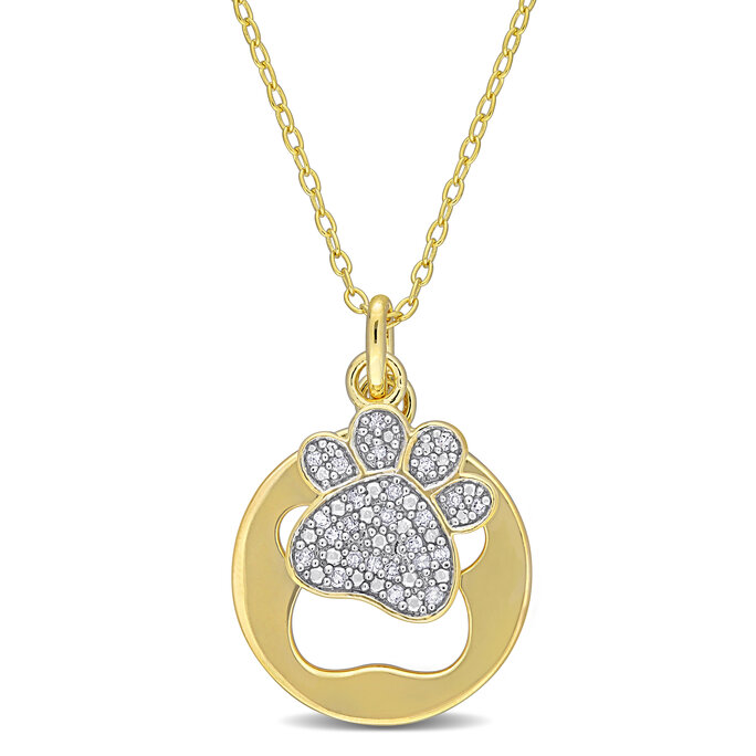 Diamond Jewelry - 1/10 CT TDW Diamond Dog Paw Pendant with Chain