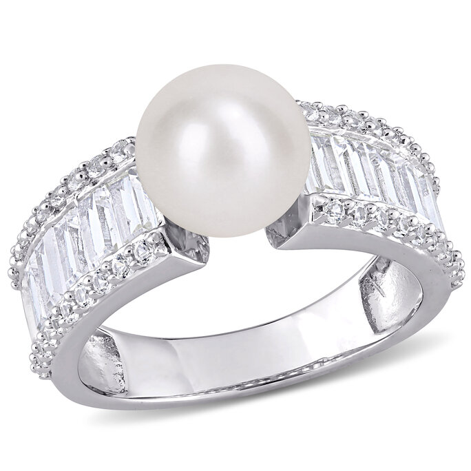 pearl and white sapphire ring