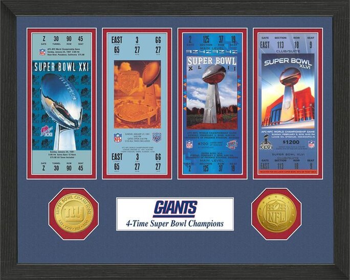 New York Giants 4x Super Bowl Champs Gold Coin with Acrylic Display