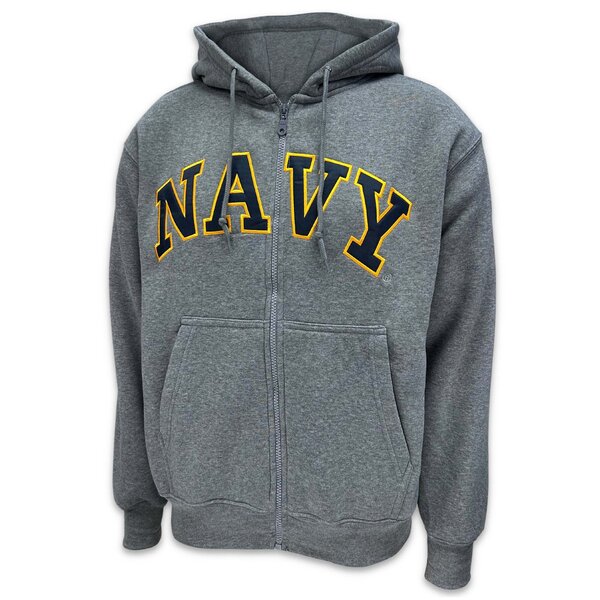 Navy Gear - Navy Embroidered Full Zip Hoodie Sweatshirt (Grey) - Military & First Responder ...