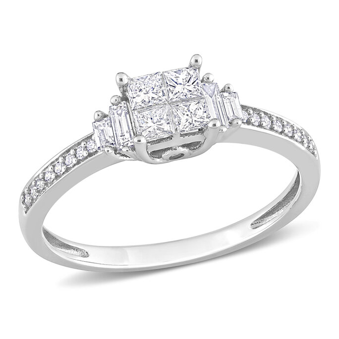 Diamore 10k White Gold 1/4 Ctw Diamond Halo Quad Engagement Ring | Engagement  Rings | Jewelry & Watches | Shop The Exchange