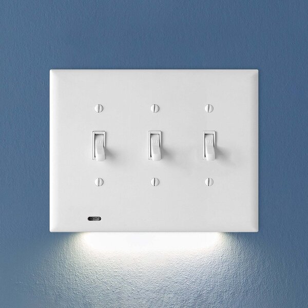 SnapPower 3 Pack SwitchLight - LED Night Light - For Single-Pole Switches - Switch Plate With LED Night Lights - Adjust Brightness - Auto On/Off