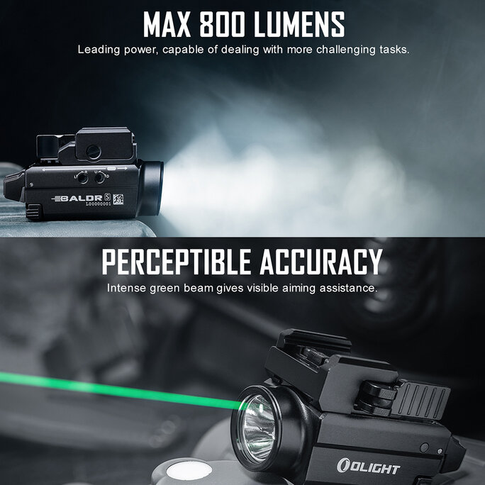 Olight Baldr Pro S: Wapenlamp met Groene Laser - 1350 Lumen, Picatinny Olight Baldr Pro S: Wapenlamp met Groene Laser - 1350 Lumen, Picatinny