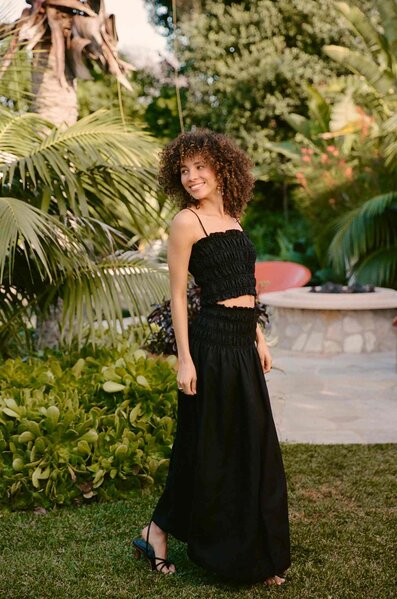 Sol Angeles Gillian Smocked Tank in Black - FINAL SALE main image 1